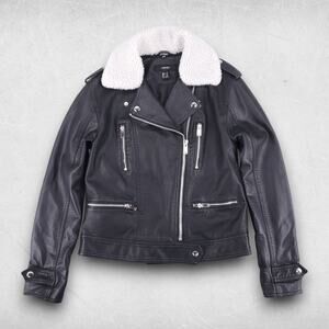 Forever 21 Biker Jacket Women S Black Faux Leather Removable Sherpa Grunge Y2K